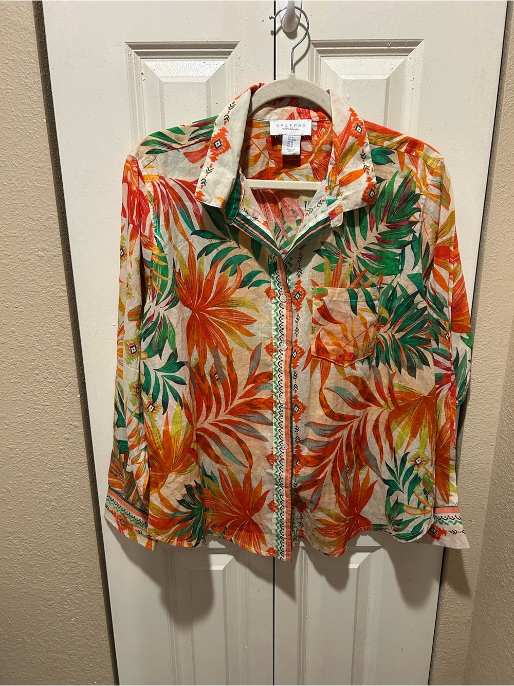 Calypso St.Barth Tropical Print Resort Button Down Shirt , size M